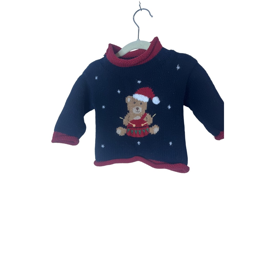 Claver Sweater Baby Boys 9-12 Months Blue Teddy Bear Christmas Knit Pullover
